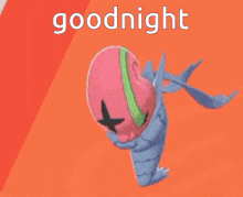 a cartoon of a dragon laying down with the words `` goodnight '' written on the bottom .