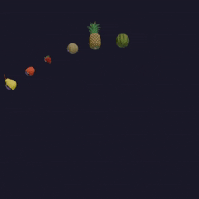 a pineapple melon and watermelon are floating in the air on a dark background