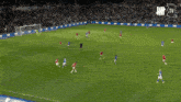 a soccer game is being played on a field with an advertisement for jm logistics