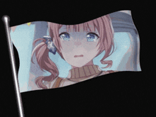 a flag with a picture of a girl with pink hair and blue eyes