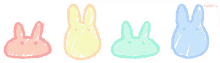 four different colored rabbits are drawn on a white background by a person named fallika