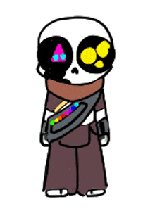 a cartoon drawing of a skeleton wearing a scarf and a star in his eye .