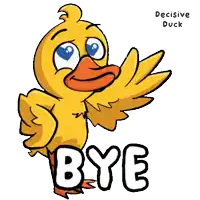 a cartoon duck says bye with its wing out
