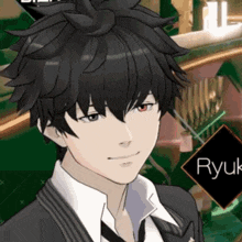 a close up of a cartoon character with the name ryuk on the bottom right