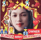 a picture of a woman with the name bunda mrh merynoto on the bottom