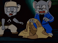 a cartoon character with the letter a on his shirt is standing next to another character