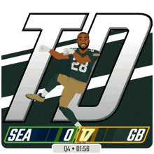 a cartoon of a football player kicking a ball with the score sea 0-17 gb