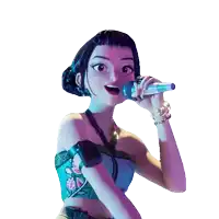 a woman in a blue top with flowers on it