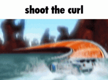 a blurred image of a roller coaster with the words shoot the curl below it