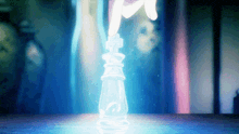 a hand is reaching for a chess piece that is glowing in the dark