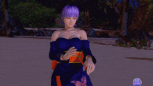 a purple haired woman in a blue dress says i 'll see you tomorrow