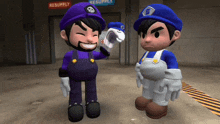 two cartoon characters are standing next to each other in front of a resupply sign