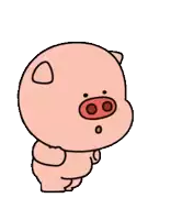 a cartoon pig with a surprised look on its face is standing on a white background .