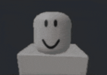 a white roblox character with a smile on his face is sitting on a white box .