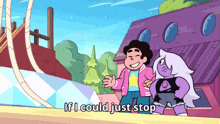 a cartoon character says " if i could just stop " next to another character