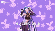 a purple background with rabbits and stars and the words eu cand pula