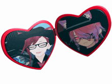 a pair of heart shaped sunglasses with a picture of a girl in glasses