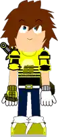 a cartoon character is wearing a yellow shirt that says start city on it