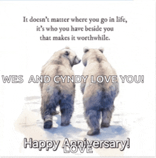 a happy anniversary card with two polar bears