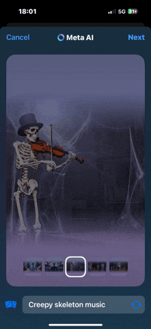 a creepy skeleton is playing a violin on a phone screen