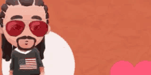 a man with a beard and sunglasses is standing next to a pink heart .