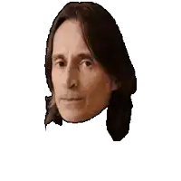 a close up of a man 's face with long hair