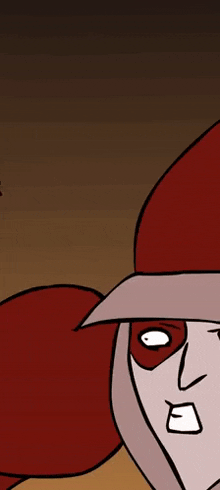 a cartoon of a man wearing a red hat and a cat looking at him