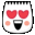 a white cartoon character with red eyes and a smile on his face .