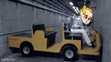 a pixel art of a person sitting in a yellow vehicle