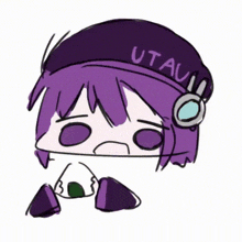 a drawing of a person wearing a hat that says utau