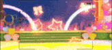 a video game screen shows a stage with a star and hearts on it