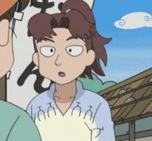 a cartoon character with a ponytail is wearing a shirt that says ' a ' on it