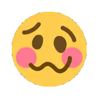 a yellow smiley face with pink cheeks and a smirk