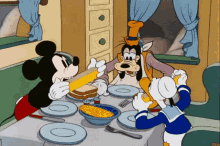 mickey mouse eating donald duck goofy corn