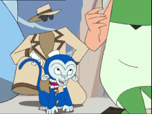 a cartoon of a monkey wearing a top hat standing next to a man