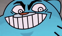 a close up of a cartoon character with a big smile on his face