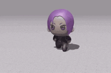 a 3d model of a person with purple hair and a black shirt with the letter d on it