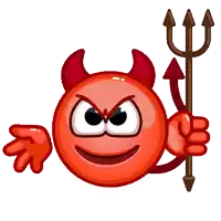 a cartoon devil with horns and a trident giving a thumbs up