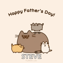 a happy father 's day greeting card with a cat and three kittens