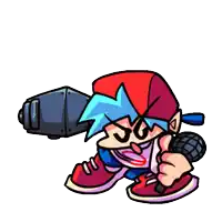 a cartoon character is holding a microphone and a gun in his hand .