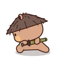 a teddy bear wearing a hat and holding a sword