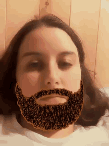 a woman has a beard drawn on her face