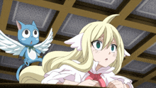 a cartoon of a girl and a cat with wings