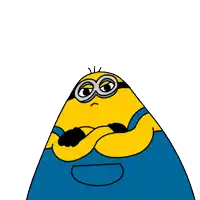a yellow minion with glasses and a blue shirt has an angry expression on his face