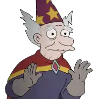 a cartoon character wearing a purple hat with a yellow star on it