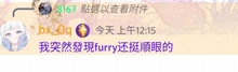 a screenshot of a chat with chinese characters including furry