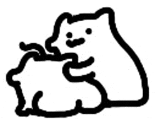 a black and white drawing of a cat holding a smaller cat .