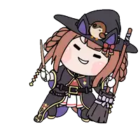 a cartoon drawing of a witch with a bird on her hat