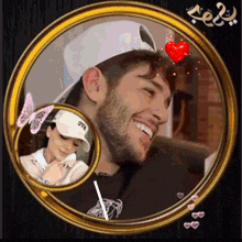 a picture of a man and a woman in a circle with a heart in the middle