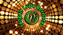 a green circle with the letter p on it is surrounded by gold dots